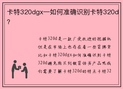 卡特320dgx—如何准确识别卡特320d？