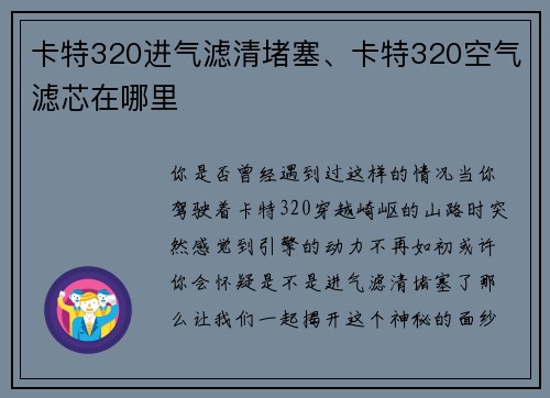 卡特320进气滤清堵塞、卡特320空气滤芯在哪里
