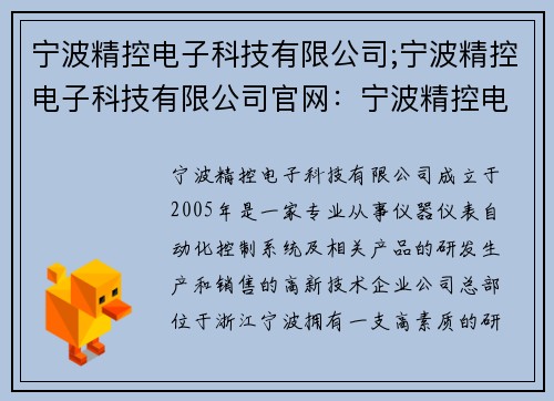 宁波精控电子科技有限公司;宁波精控电子科技有限公司官网：宁波精控电子科技有限公司：创新科技引领未来